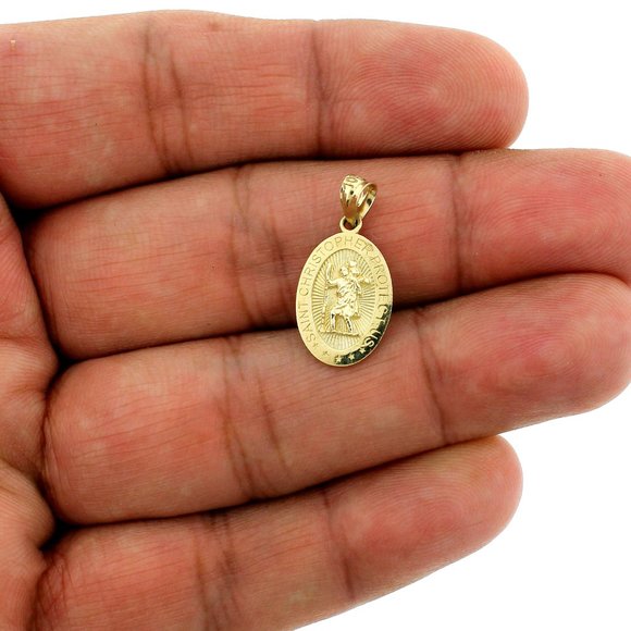 Real 10K Yellow Gold Diamond Cut Saint Christopher Pendant - Picture 1 of 8